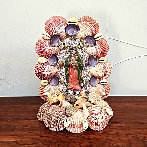 Vintage Virgin Mary natural seashells wood handmade decoration San Carlos - Picture 3 of 14